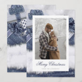 Blue  Gift Snow-fotokerstkaarten Feestdagenkaart (Voorkant / Achterkant)