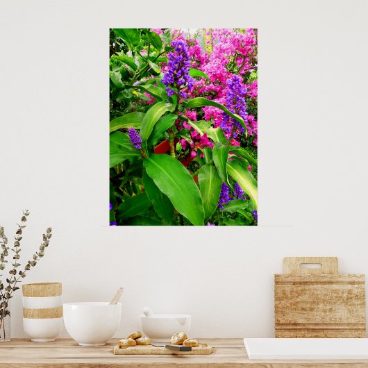 Blue Ginger en Bougainvillea Poster (Keuken)
