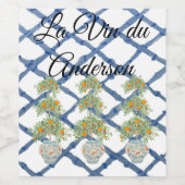 Blue Ginger Jar Jars Koi Topiary Wijn Etiket (Enkel label)