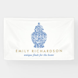 Blue Ginger Jar Pottery Logo Designer White/Blue Spandoek