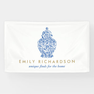 Blue Ginger Jar Pottery Logo Designer White/Blue Spandoek