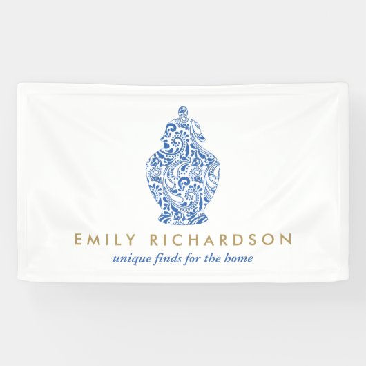 Blue Ginger Jar Pottery Logo Designer White/Blue Spandoek (Horizontaal)