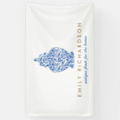 Blue Ginger Jar Pottery Logo Designer White/Blue Spandoek (Verticaal)