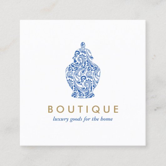 Blue Ginger Jar Pottery Logo Designer White/Blue Vierkante Visitekaartje (Voorkant)