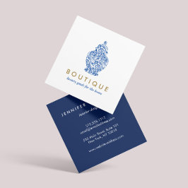 Blue Ginger Jar Pottery Logo Designer White/Blue Vierkante Visitekaartje