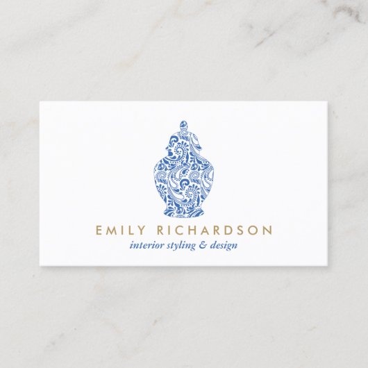 Blue Ginger Jar Pottery Logo Designer White/Blue Visitekaartje (Voorkant)