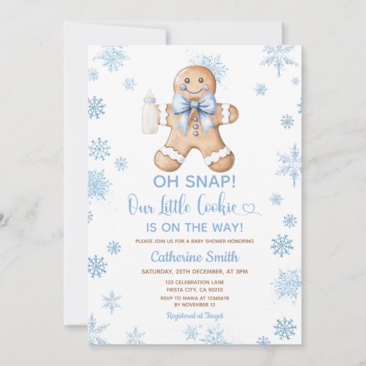 Blue Gingerbread Christmas Baby Shower Snowflakes Kaart (Voorkant)