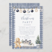 Blue Gingerbread Gingham Christmas Kaart (Voorkant / Achterkant)