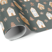 Blue Gingerbread House Christmas Pattern Cadeaupapier (Rol Hoek)
