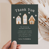 Blue Gingerbread House Holiday Baby Shower Bedankkaart