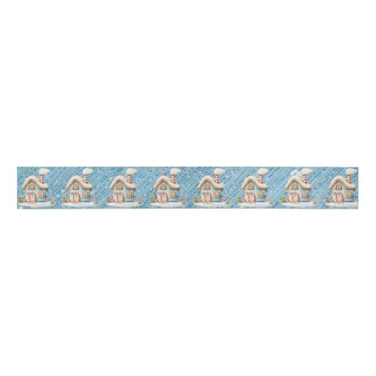 Blue Gingerbread House on Blue Glitter Grosgrain Lint (Voorkant)