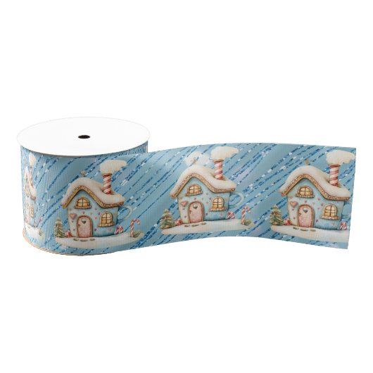 Blue Gingerbread House on Blue Glitter Grosgrain Lint (Spoel)