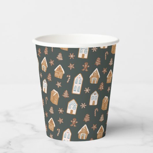 Blue Gingerbread House Pattern Baby Shower Papieren Bekers (Voorkant)