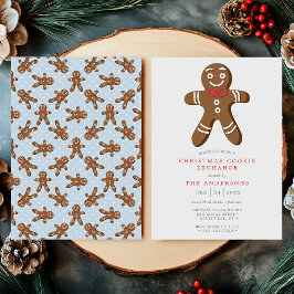 Blue Gingerbread Man Cookie Exchange Kerstmis Kaart