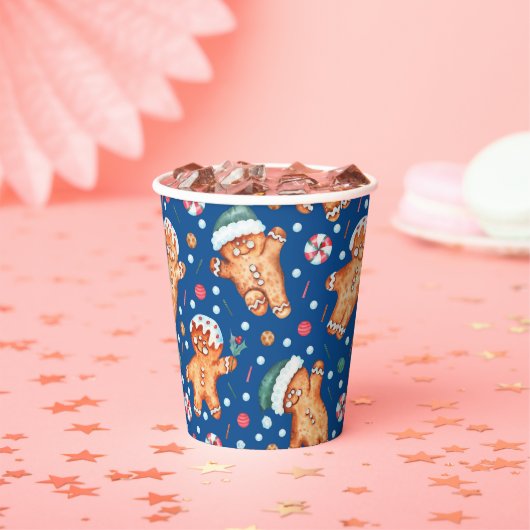 Blue Gingerbread Man Holiday Paper Cup Set Papieren Bekers (Insitu)
