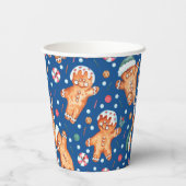 Blue Gingerbread Man Holiday Paper Cup Set Papieren Bekers (Achterkant)