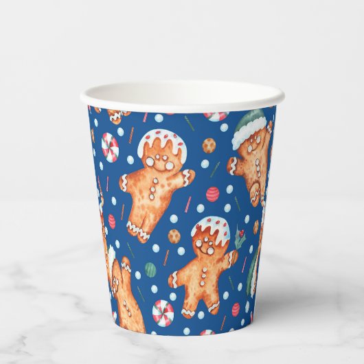 Blue Gingerbread Man Holiday Paper Cup Set Papieren Bekers (Achterkant)