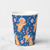 Blue Gingerbread Man Holiday Paper Cup Set Papieren Bekers (Links)