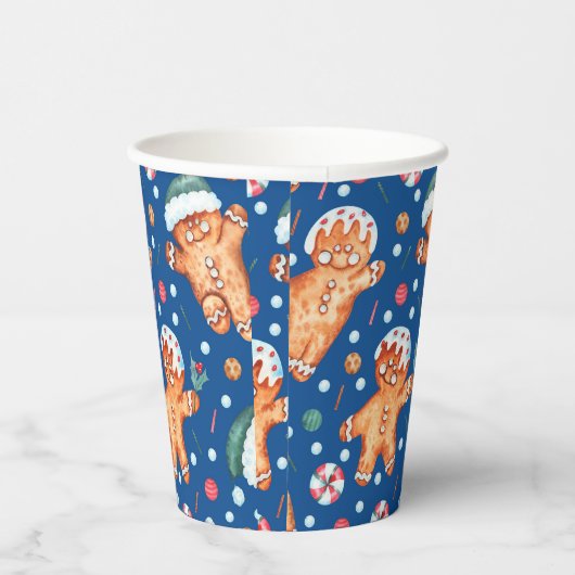 Blue Gingerbread Man Holiday Paper Cup Set Papieren Bekers (Rechts)