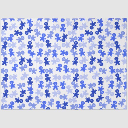 Blue Gingerbread Man Pattern on White Tissuepapier (Voorkant)