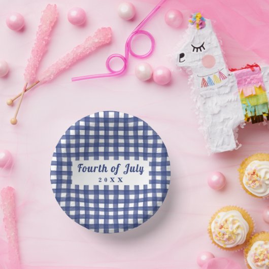 Blue Gingham 4 juli Red White en Blue Papieren Kommen (Feest)