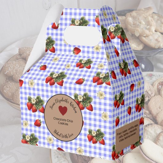 Blue Gingham Aardbeien Voedsel Gift Bedankdoosjes