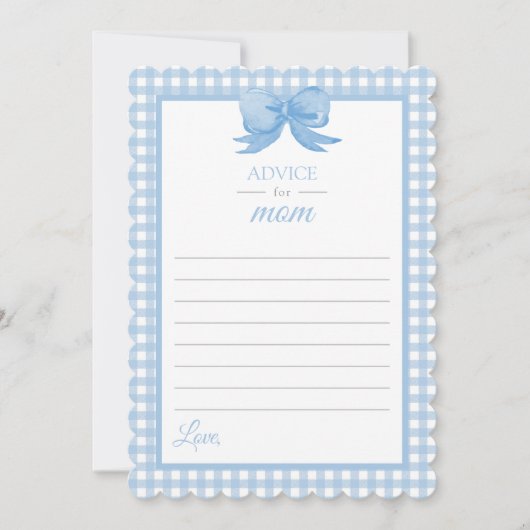 Blue Gingham Advice for Mam Baby shower Briefpapie Kaart (Voorkant)