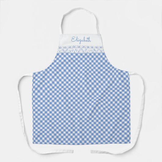 Blue Gingham All-Over Print Apron Schort (Voorkant)