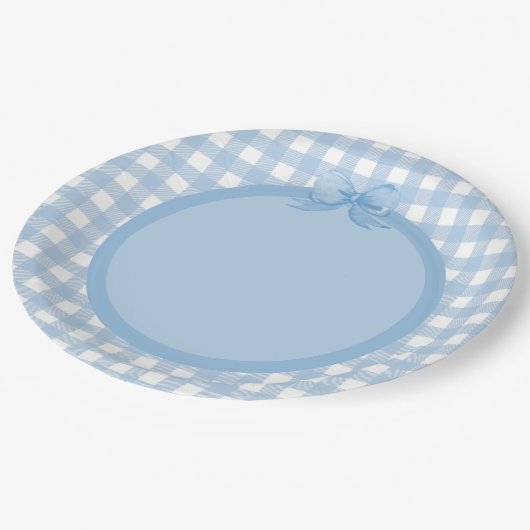 Blue Gingham and Bow Party Bord (Gekanteld)