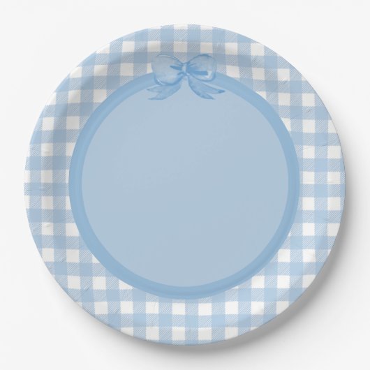 Blue Gingham and Bow Party Bord (Voorkant)
