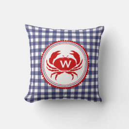 Blue Gingham and Crab Monogram Pillow Kussen