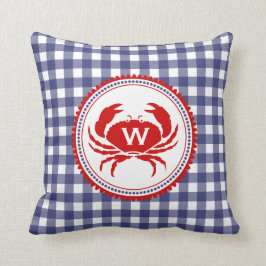 Blue Gingham and Crab Monogram Pillow Kussen