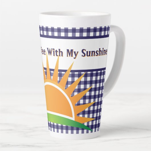 Blue Gingham And Sunshine  Latte Mok (Rechterhoek)