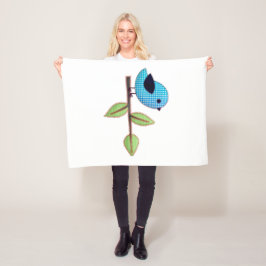Blue Gingham Baby Bird met borduurbladeren Fleece Deken