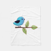 Blue Gingham Baby Bird met borduurbladeren Fleece Deken (Voorkant)