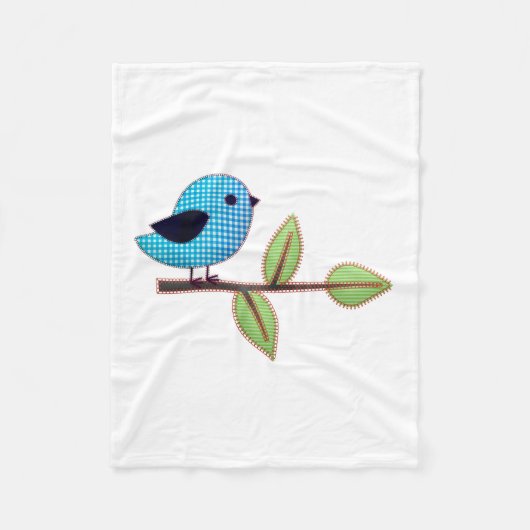 Blue Gingham Baby Bird met borduurbladeren Fleece Deken (Voorkant)