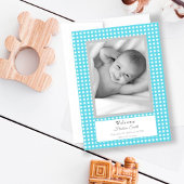 Blue Gingham Baby Boy Aankondiging Kaart