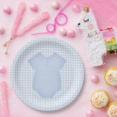 Blue Gingham Baby Boy Bodysuit Baby shower Papieren Bordje (Feest)