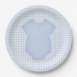 Blue Gingham Baby Boy Bodysuit Baby shower Papieren Bordje