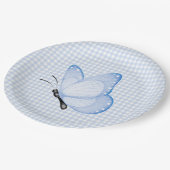 Blue Gingham Baby Boy Butterfly Baby shower Papieren Bordje (Gekanteld)