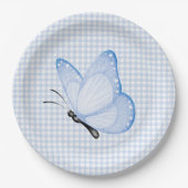 Blue Gingham Baby Boy Butterfly Baby shower Papieren Bordje (Voorkant)