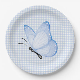 Blue Gingham Baby Boy Butterfly Baby shower Papieren Bordje