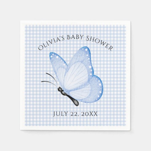 Blue Gingham Baby Boy Butterfly Baby shower Servet (Voorkant)