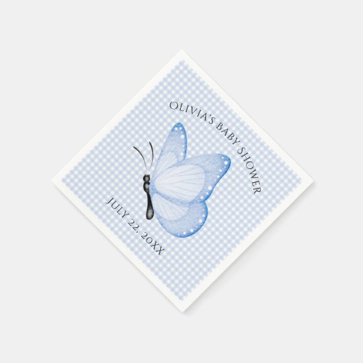 Blue Gingham Baby Boy Butterfly Baby shower Servet (Hoek)
