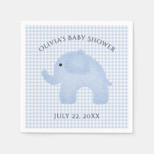 Blue Gingham Baby Boy Elephant Baby shower Paper Servet