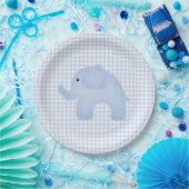 Blue Gingham Baby Boy Elephant Baby shower Papieren Bordje (Feest)