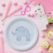 Blue Gingham Baby Boy Elephant Baby shower Papieren Bordje (Feest)