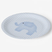 Blue Gingham Baby Boy Elephant Baby shower Papieren Bordje (Gekanteld)