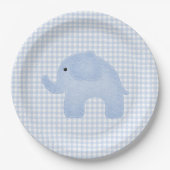 Blue Gingham Baby Boy Elephant Baby shower Papieren Bordje (Voorkant)