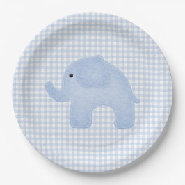 Blue Gingham Baby Boy Elephant Baby shower Papieren Bordje
